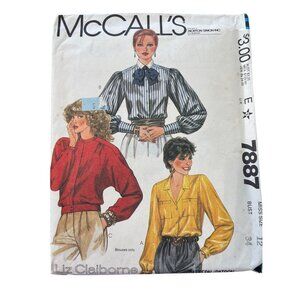 80s McCalls 7887 Misses Blouse Sewing Pattern Size 12 34" Bust Liz Claiborne CUT